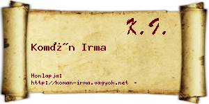 Komán Irma névjegykártya